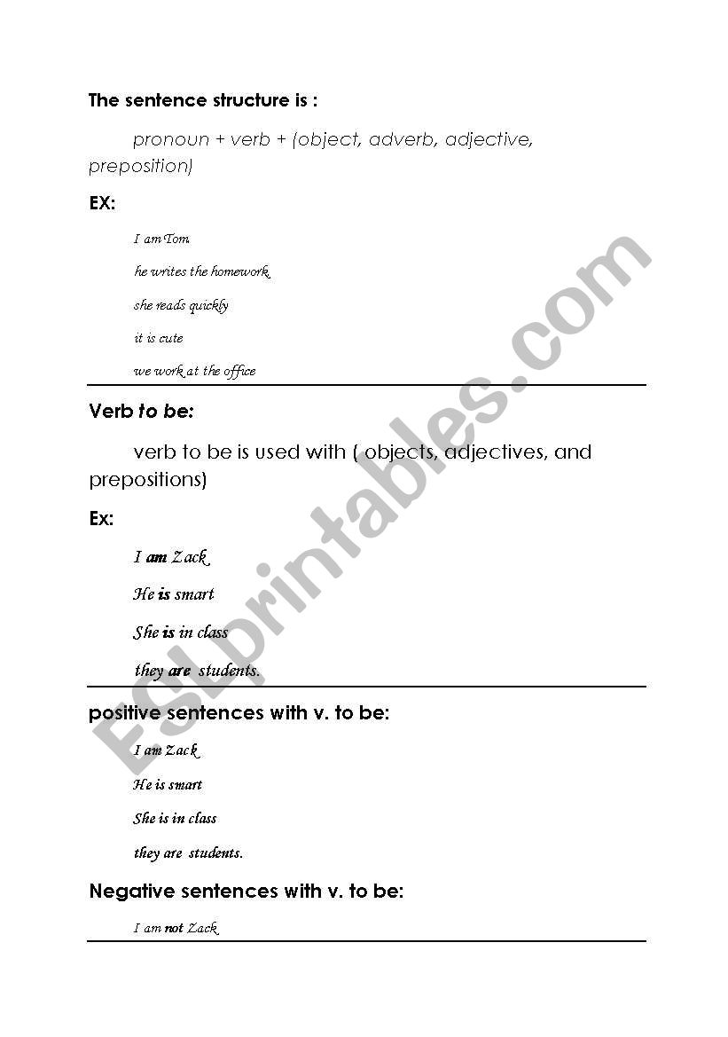 Sentence Structure worksheet