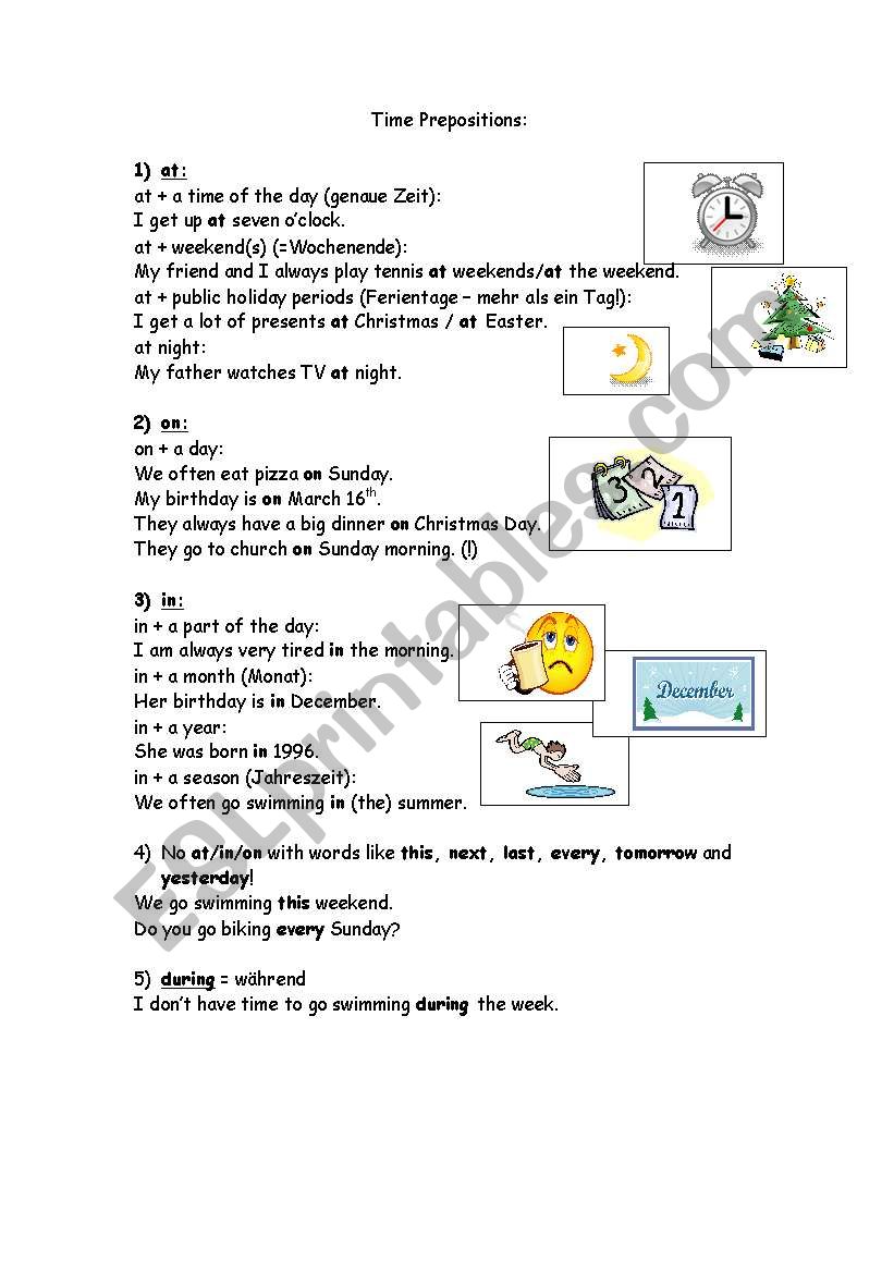 Time Prepositions worksheet