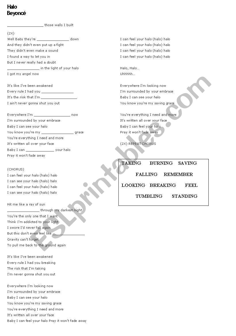 Song Halo - Beyonce worksheet