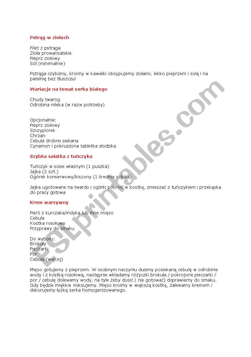 menu worksheet