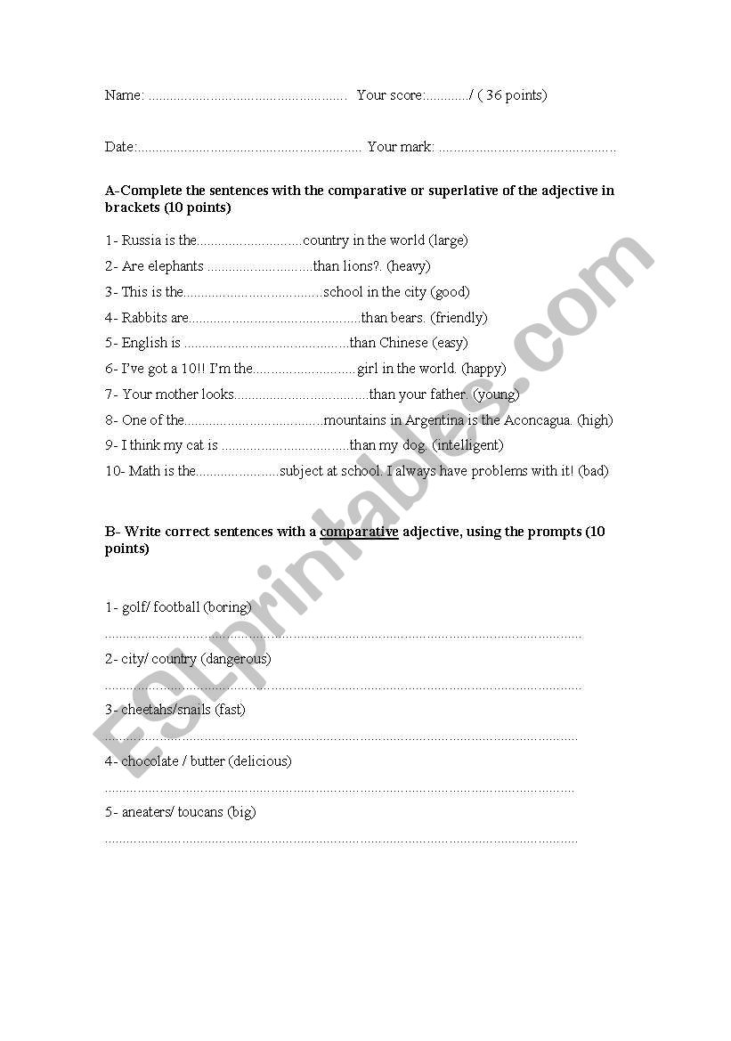 Comparatives superlatives worksheet