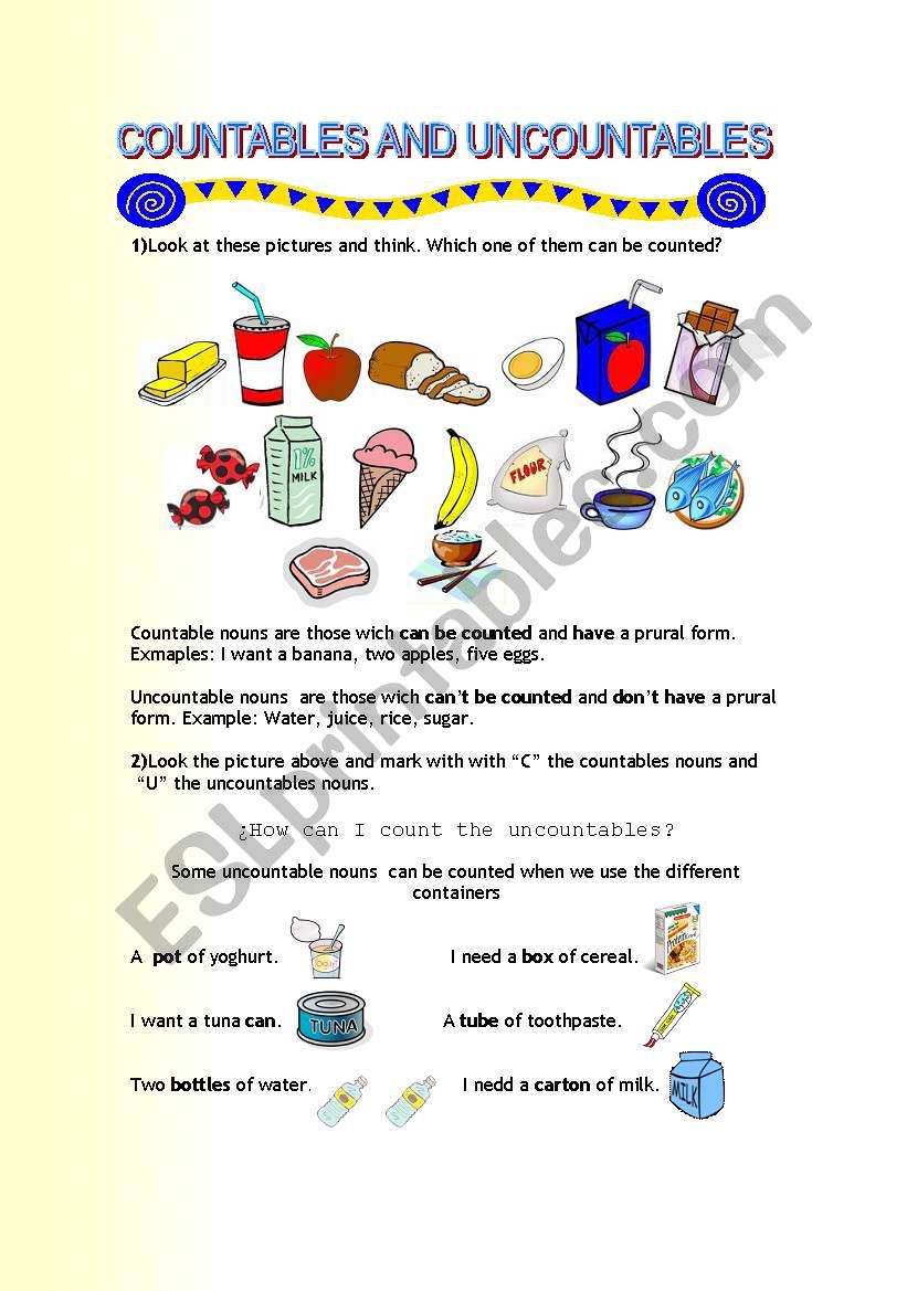 Countables and Uncountable worksheet