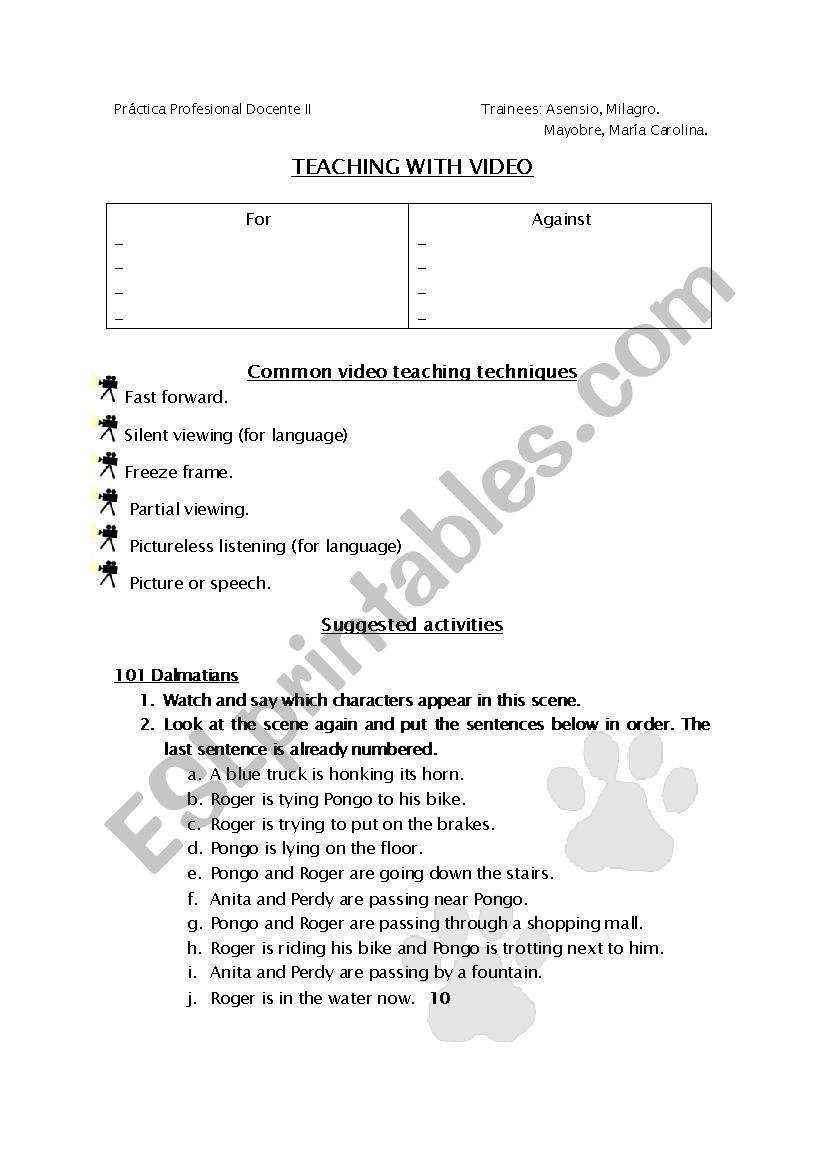 Video Activities worksheet