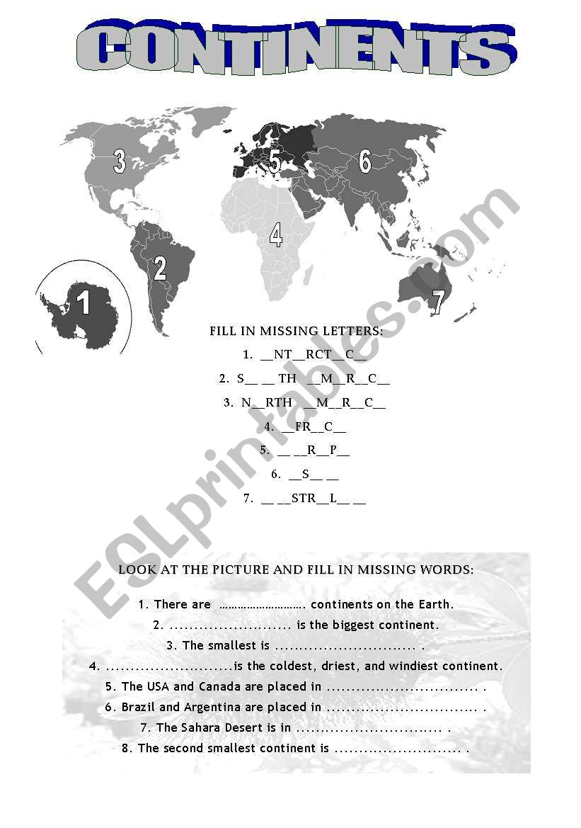 CONTINENTS 2 - two excercises worksheet