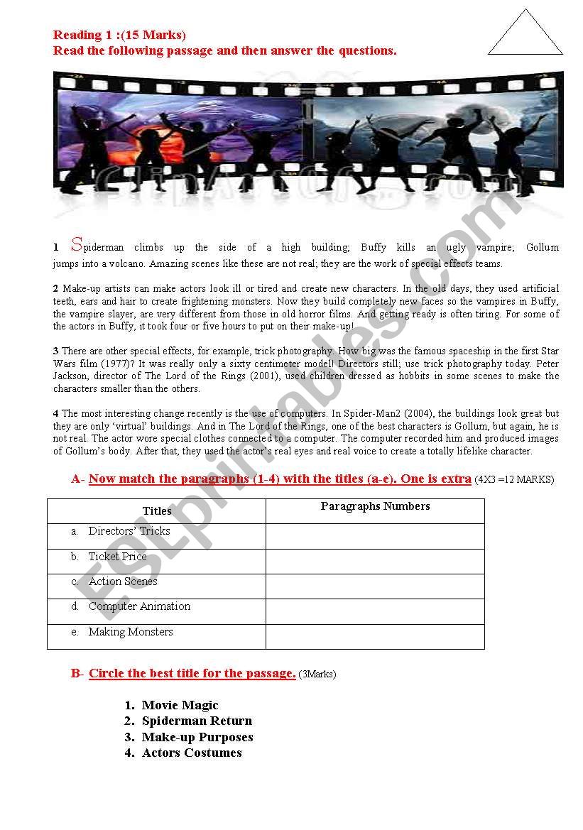 Reading : Movie Magic worksheet