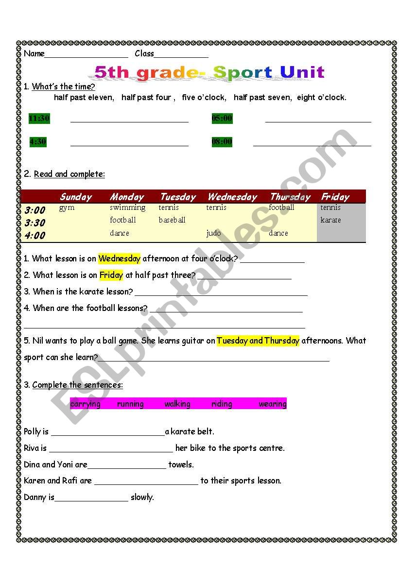 sports-test worksheet