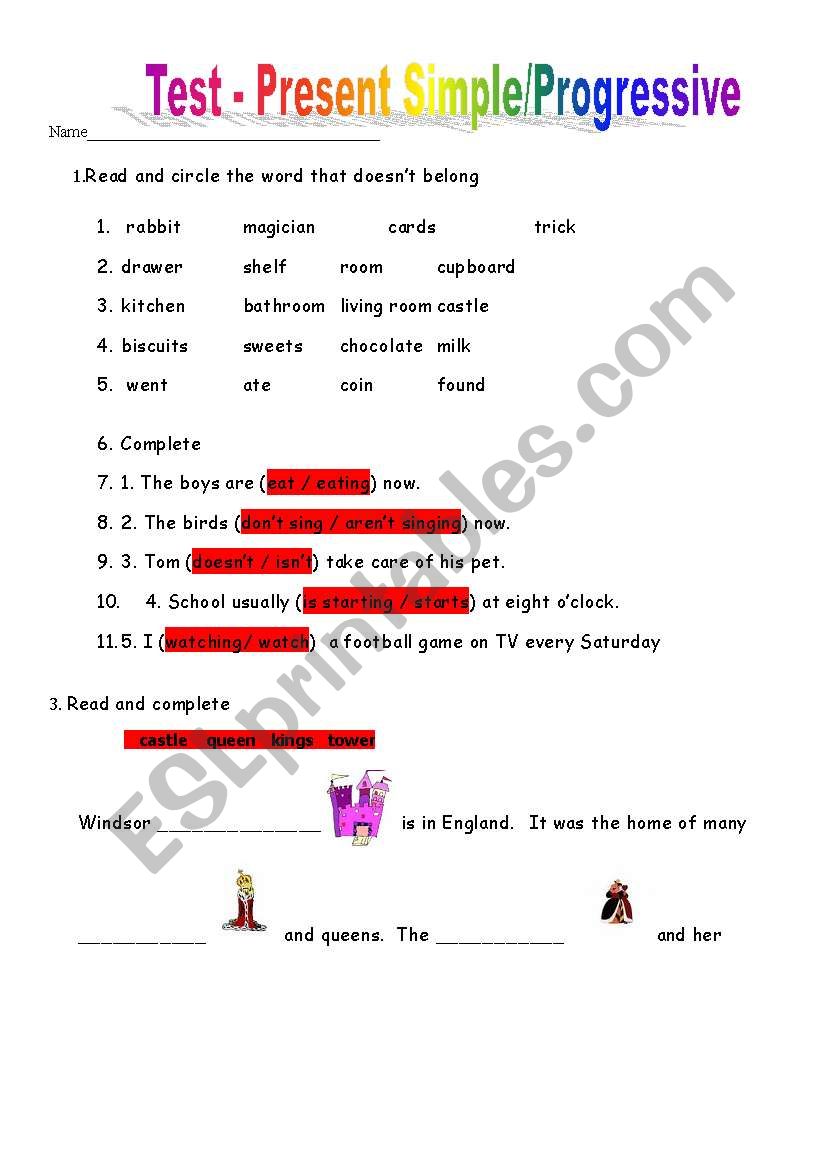 present tense test worksheet