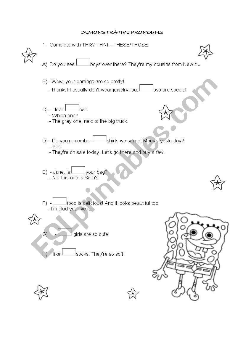 Demonstrative pronouns worksheet