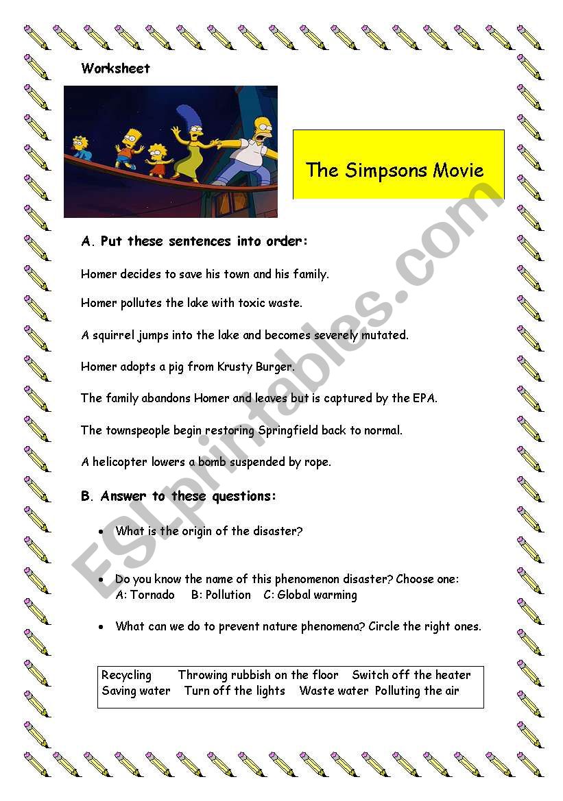 The Sympsons movie worksheet. worksheet