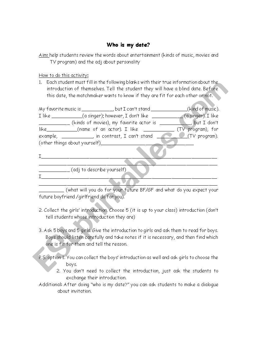 who is my date? worksheet