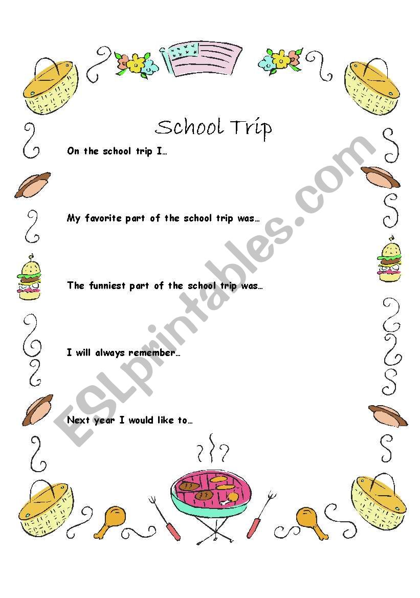 School Trip Writing Frame worksheet