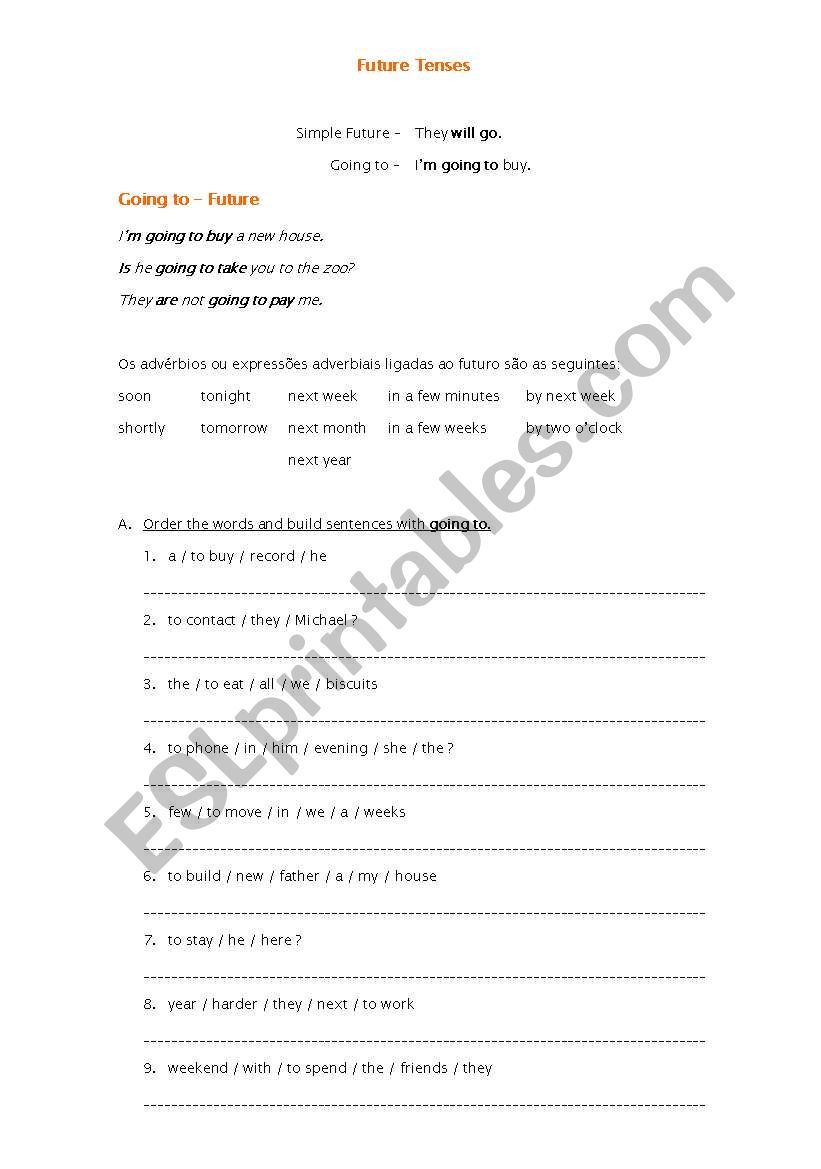 future tenses - going to worksheet