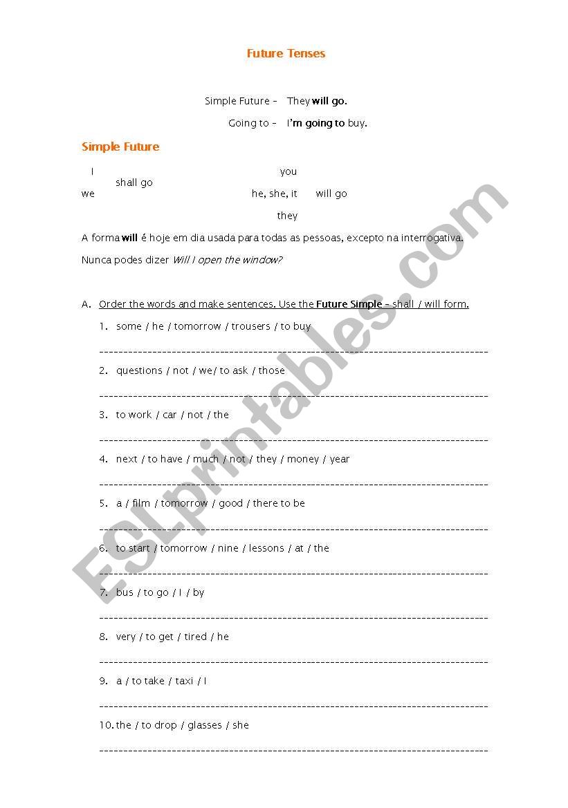 future tenses - simple future worksheet