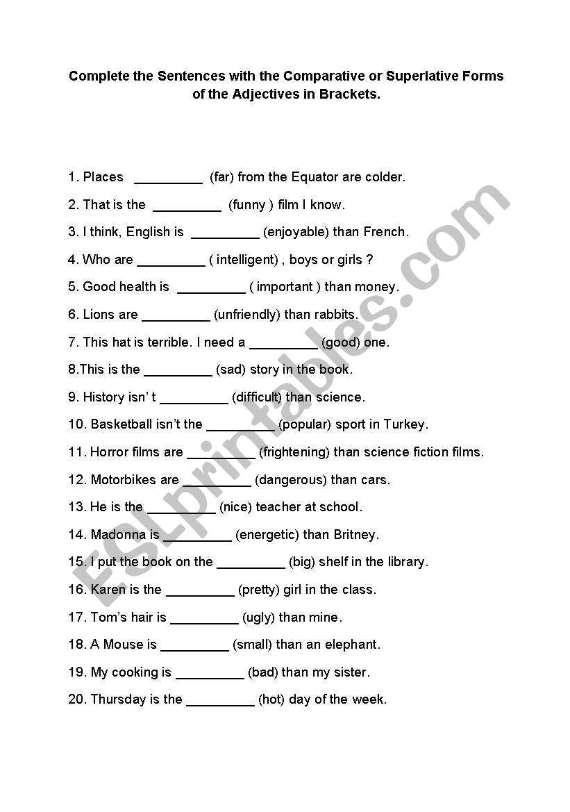 Comparatives - Superlatives worksheet