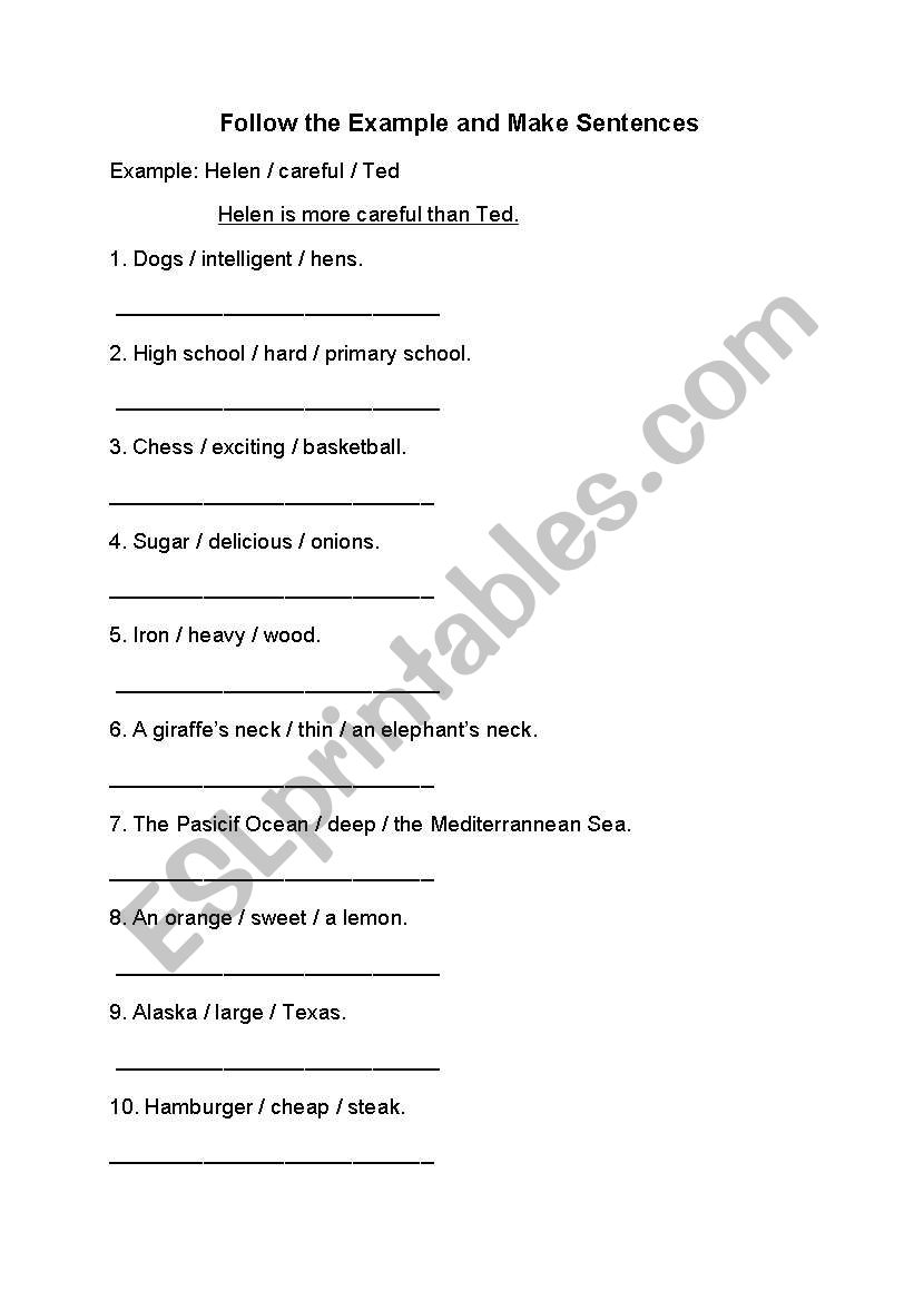 Comparatives worksheet