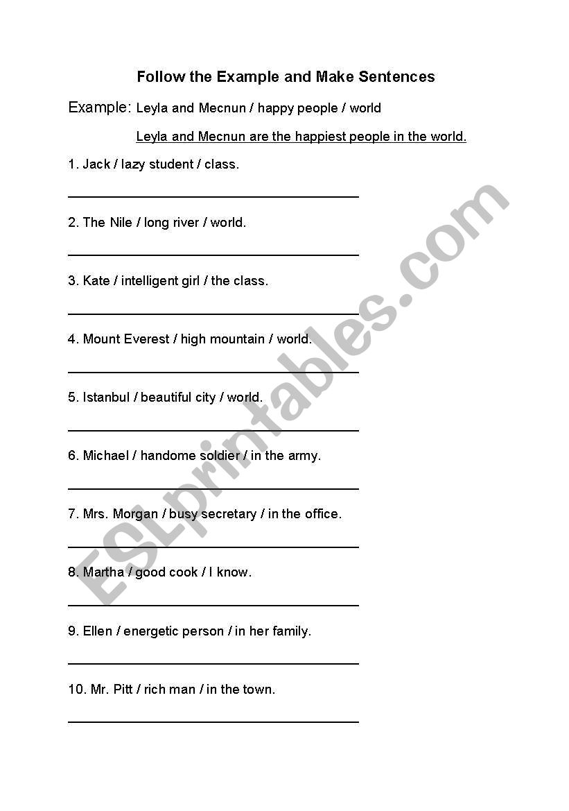 Superlatives worksheet