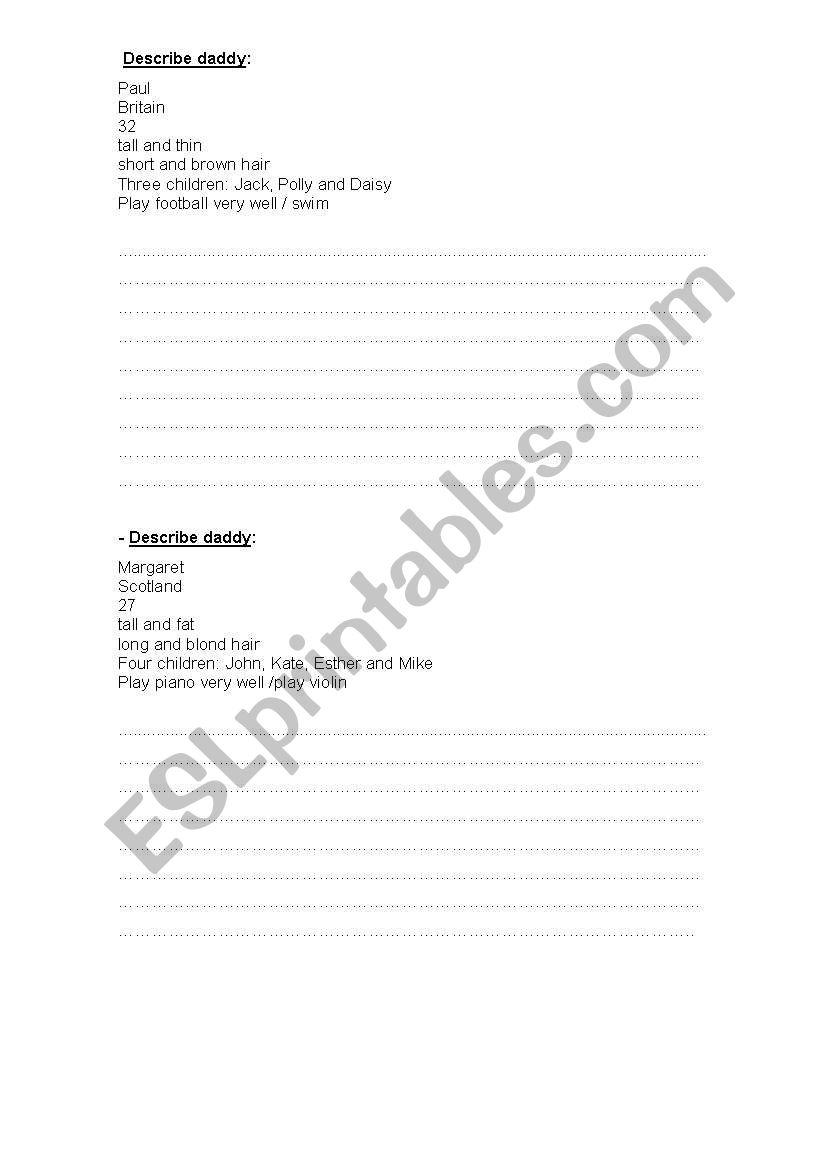 descriptions worksheet