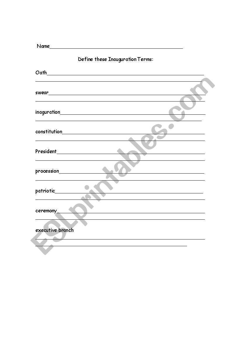 Inauguration Day Terms worksheet