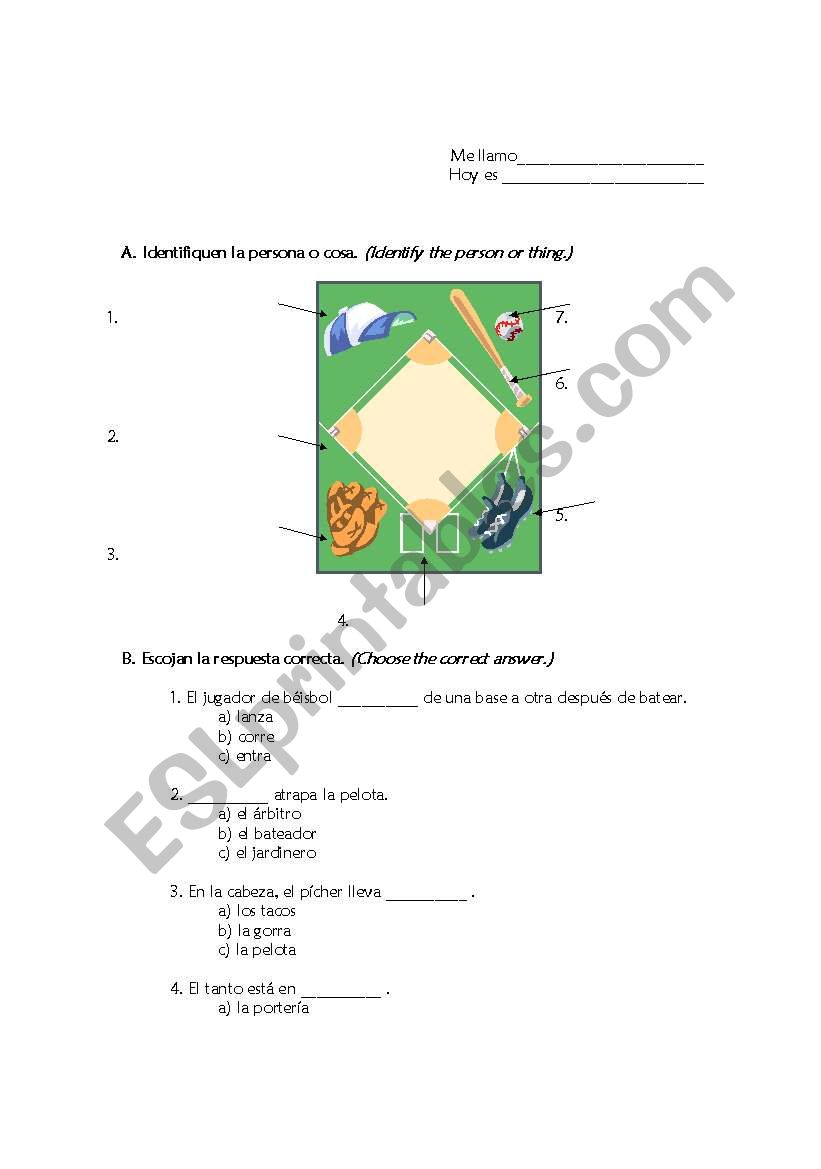 Baseball Quiz worksheet