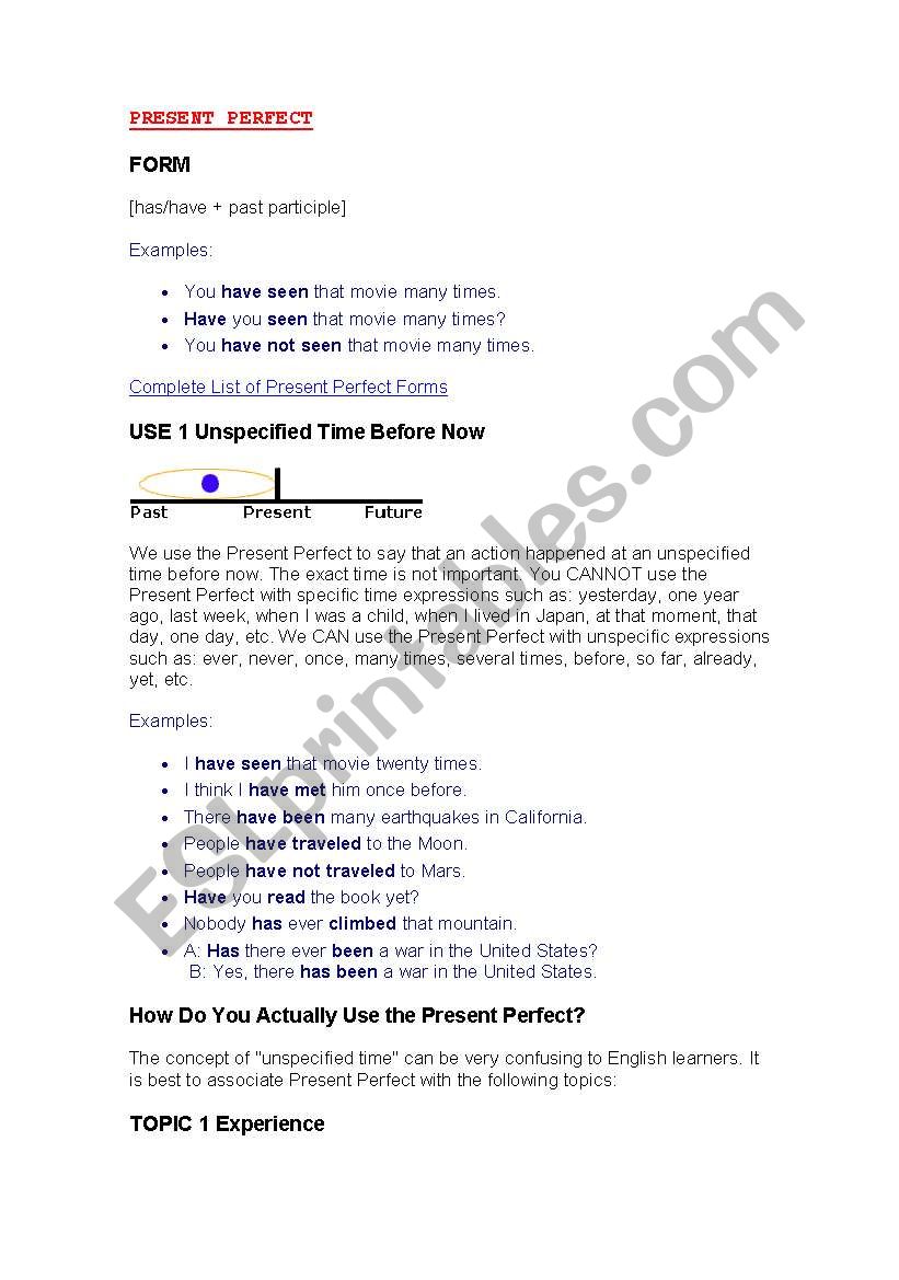 present perfect grammar worksheet