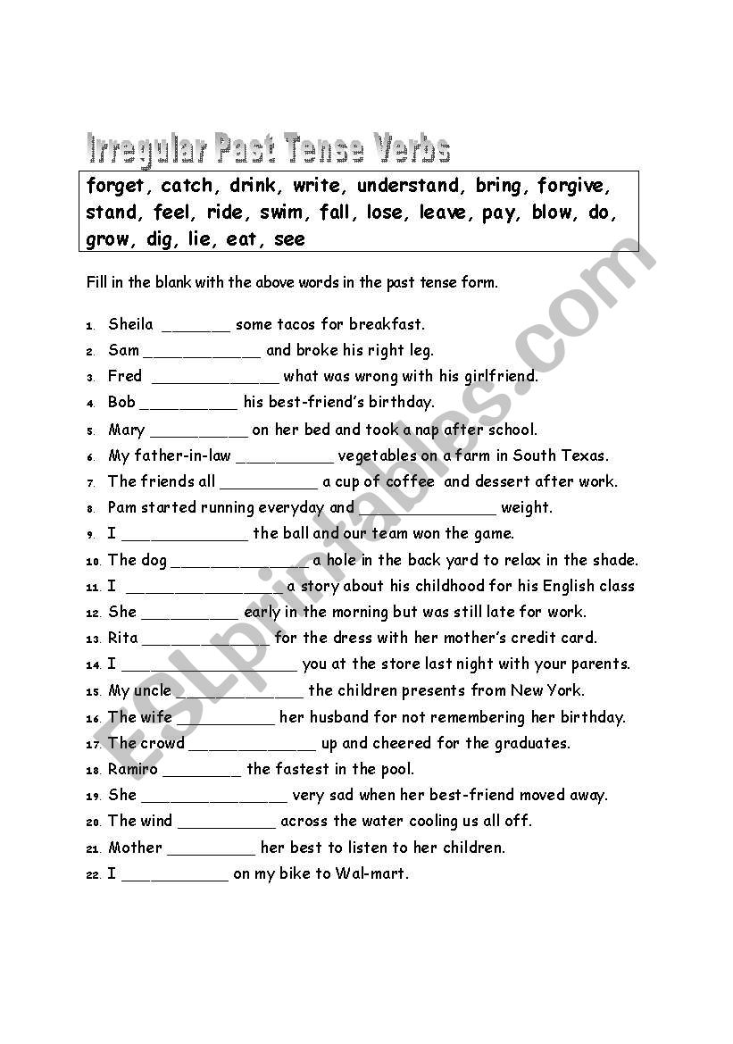 Irregular Past Tense Verbs worksheet