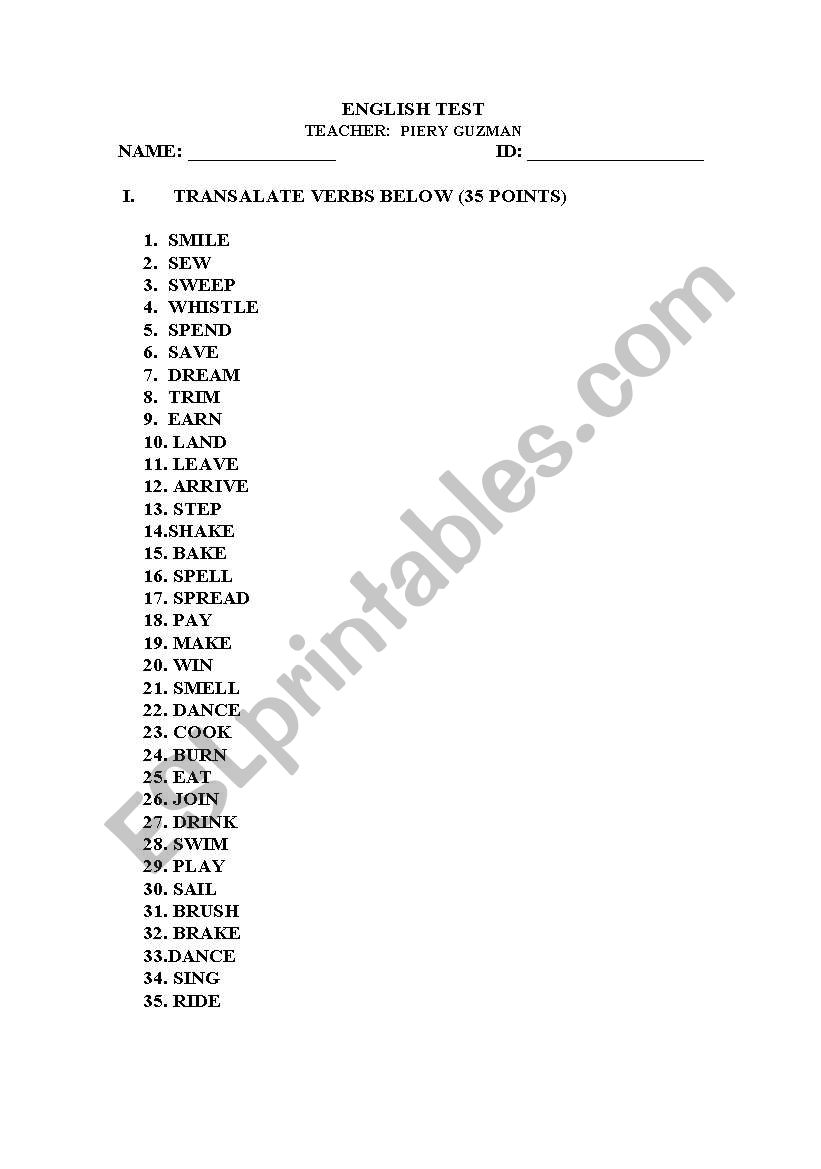 TEST  worksheet