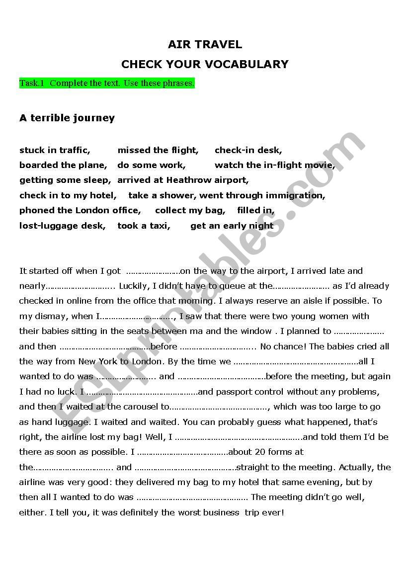 AIR TRAVEL-VOCABULARY worksheet