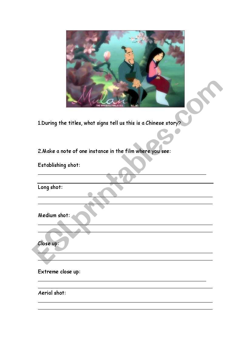 Mulan film comprehension worksheet