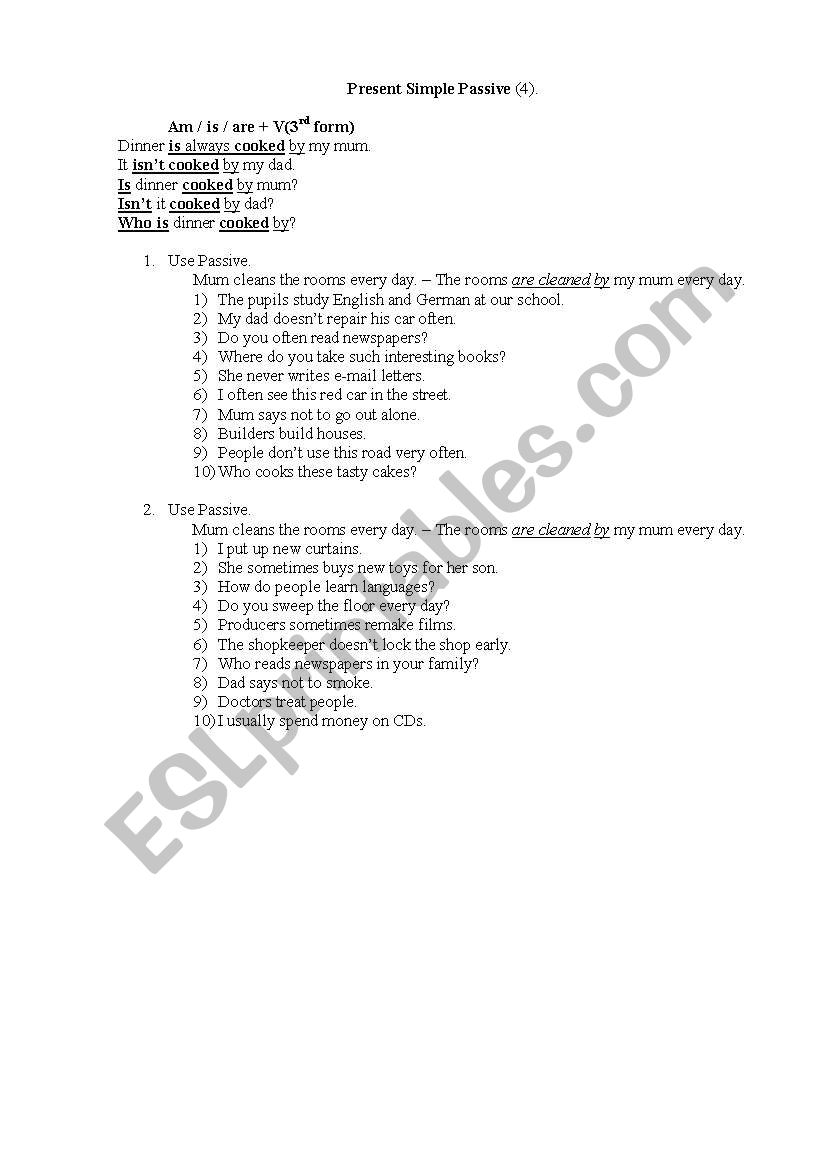 Present Simple Passive worksheet