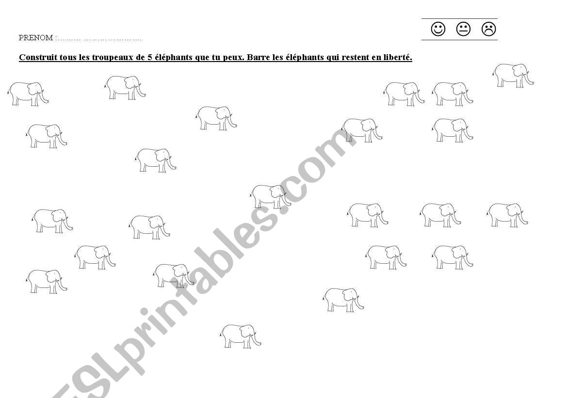 MAKE GROUP OF FIVE ELEPHANT worksheet