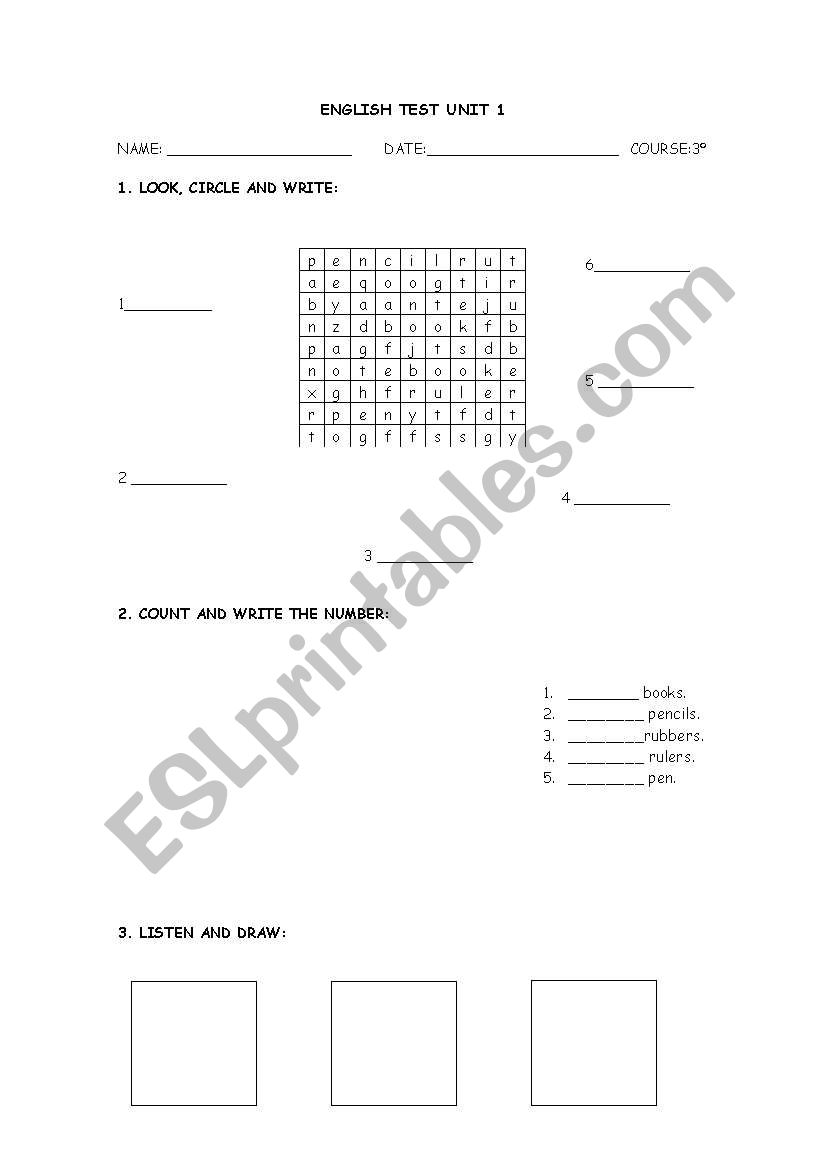 test worksheet