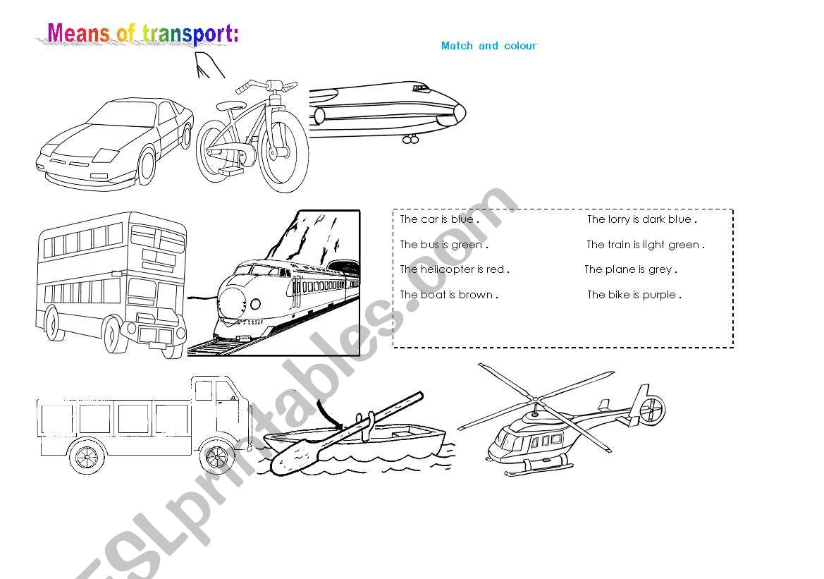 Means of transport worksheet