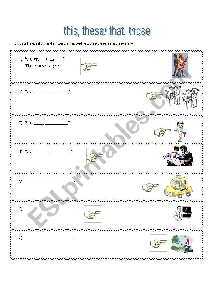 demonstratives+jobs worksheet