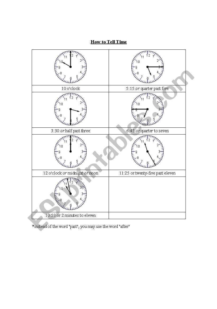 How to tell time worksheet