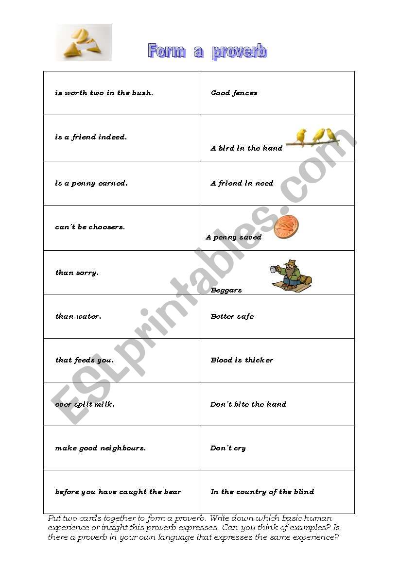 Form a proverb  worksheet