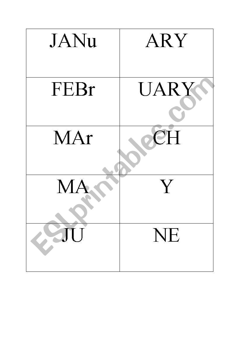 Match the months cards worksheet