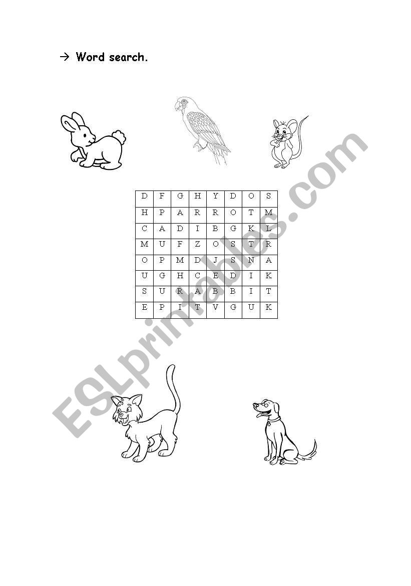 Word search (pets) worksheet