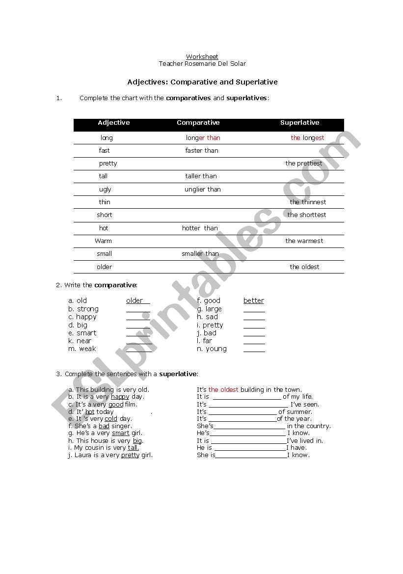 COMPARATIVES & SUPERLATVES worksheet