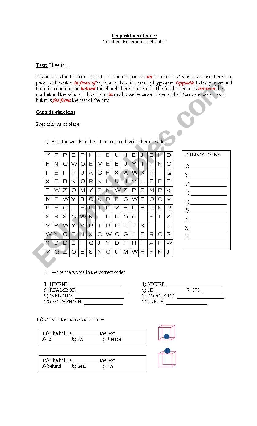 PREPOSITIONS OF PLACE worksheet