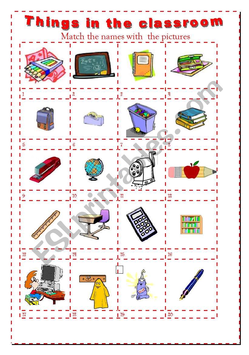 Things in the classroom worksheet