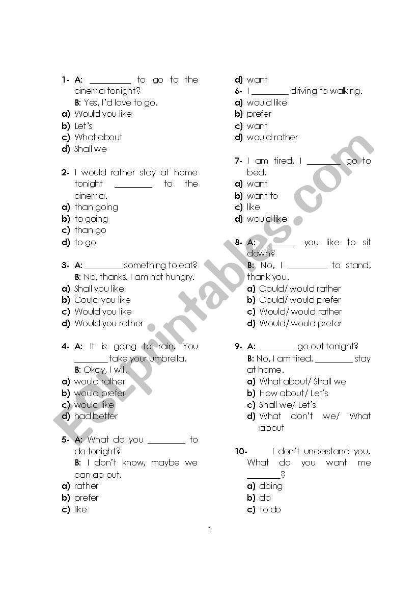 Modals worksheet