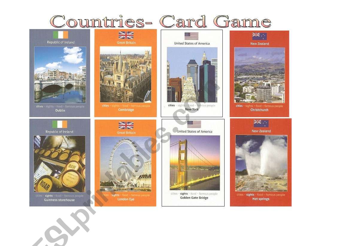 Countries - Card Game (3 pages with instruction how to play)