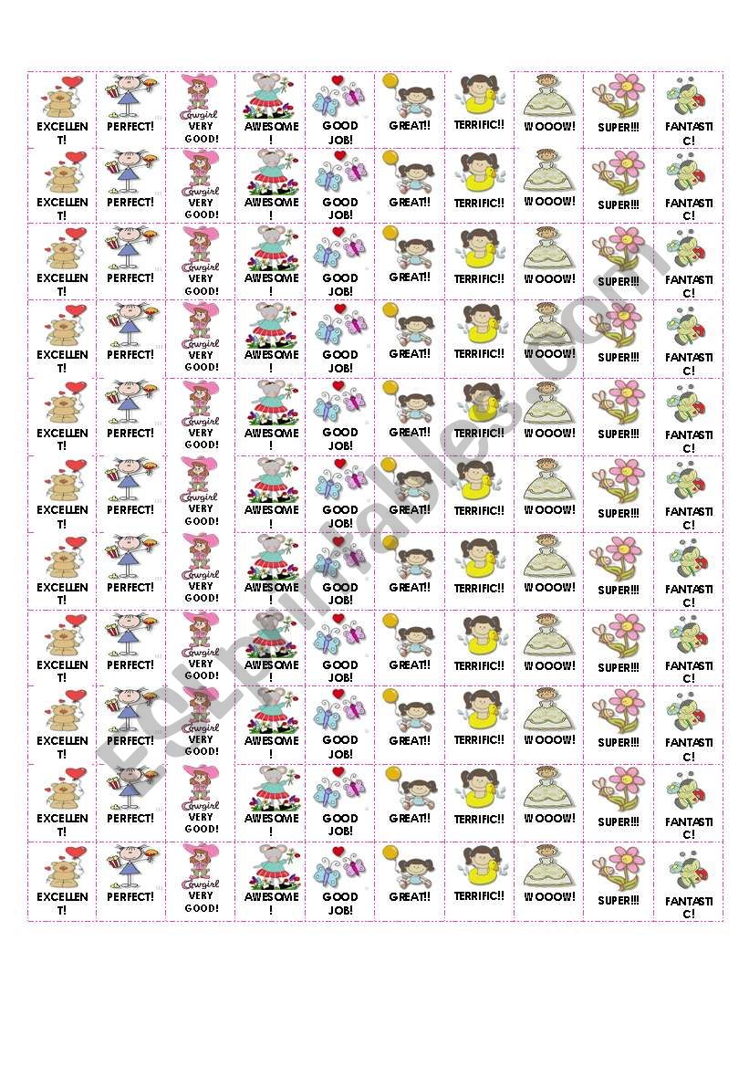 AWARD STICKERS FOR GIRLS worksheet