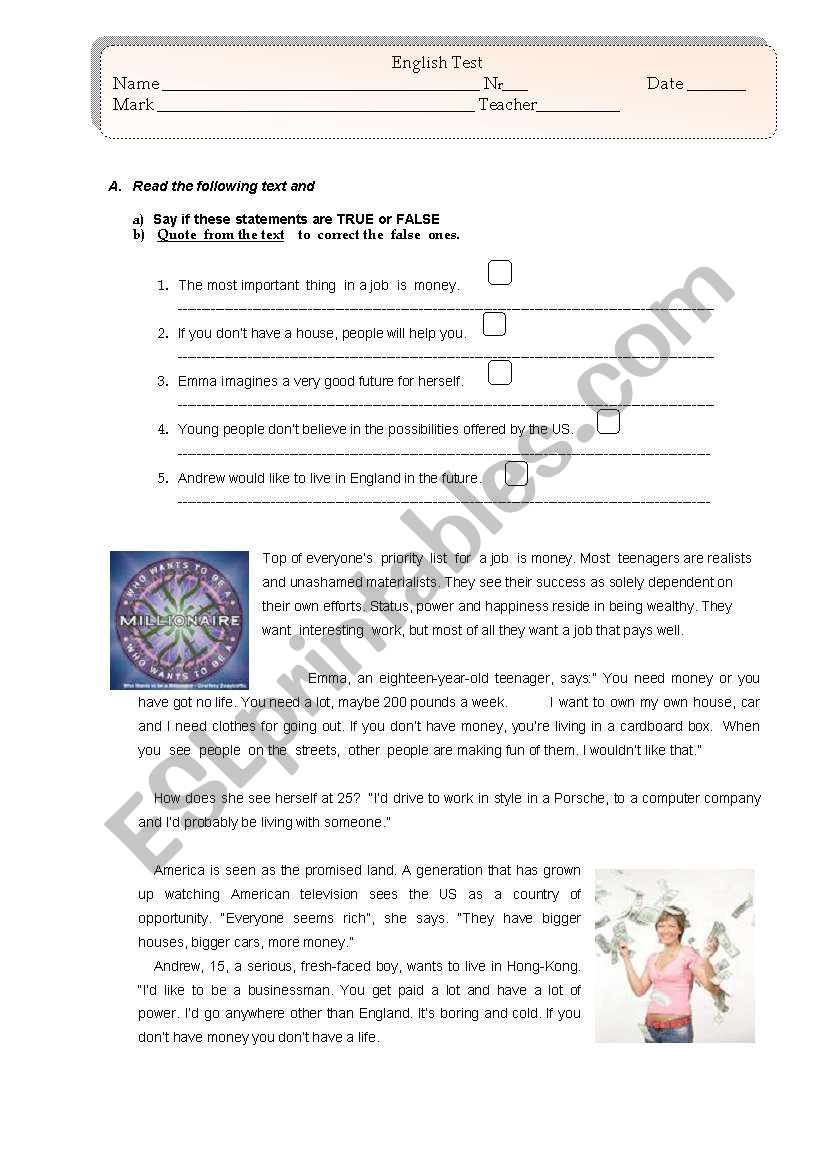 Test - Jobs ( 3 pages) worksheet