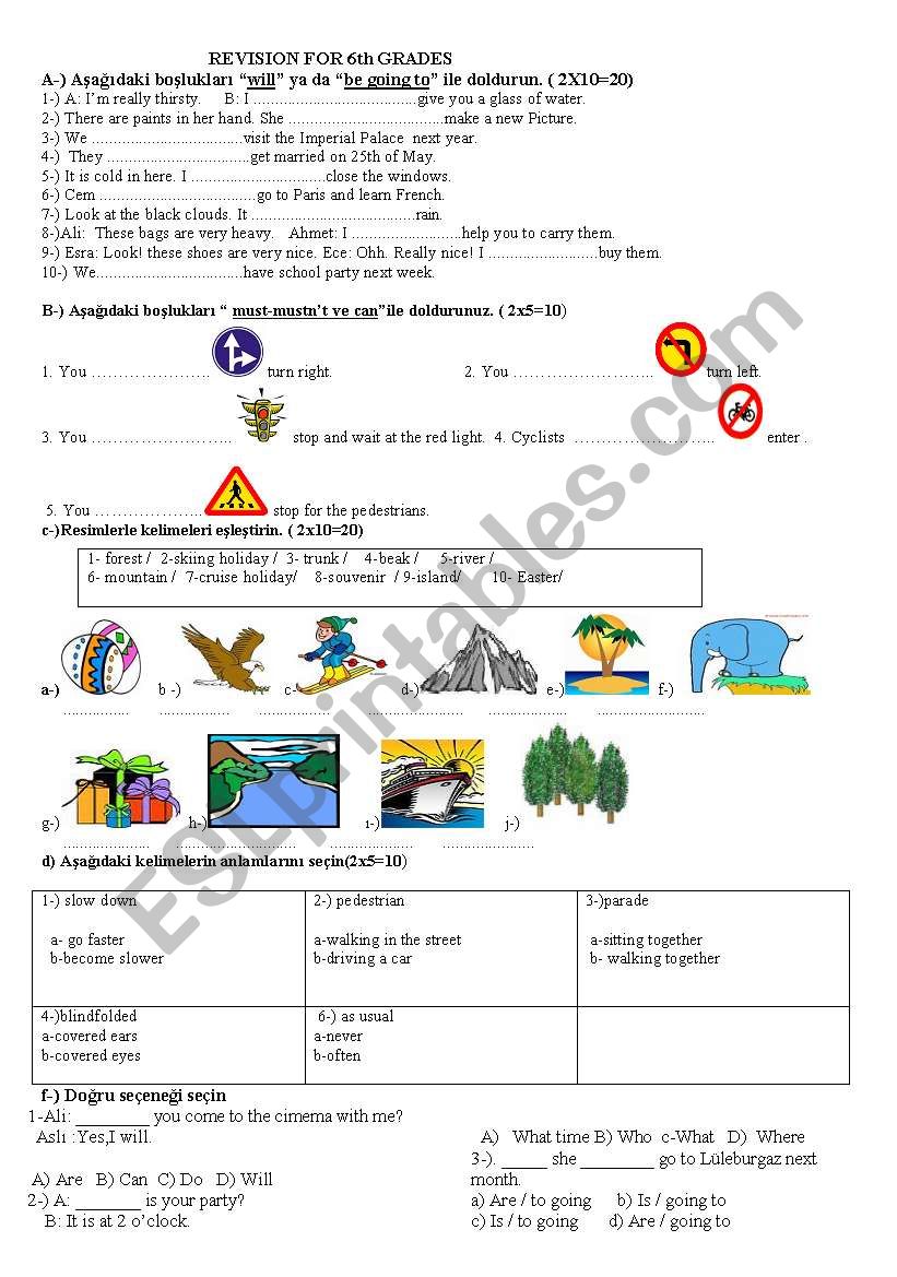 revision test worksheet