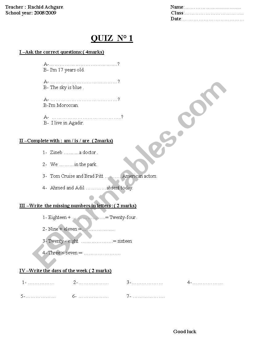 test worksheet