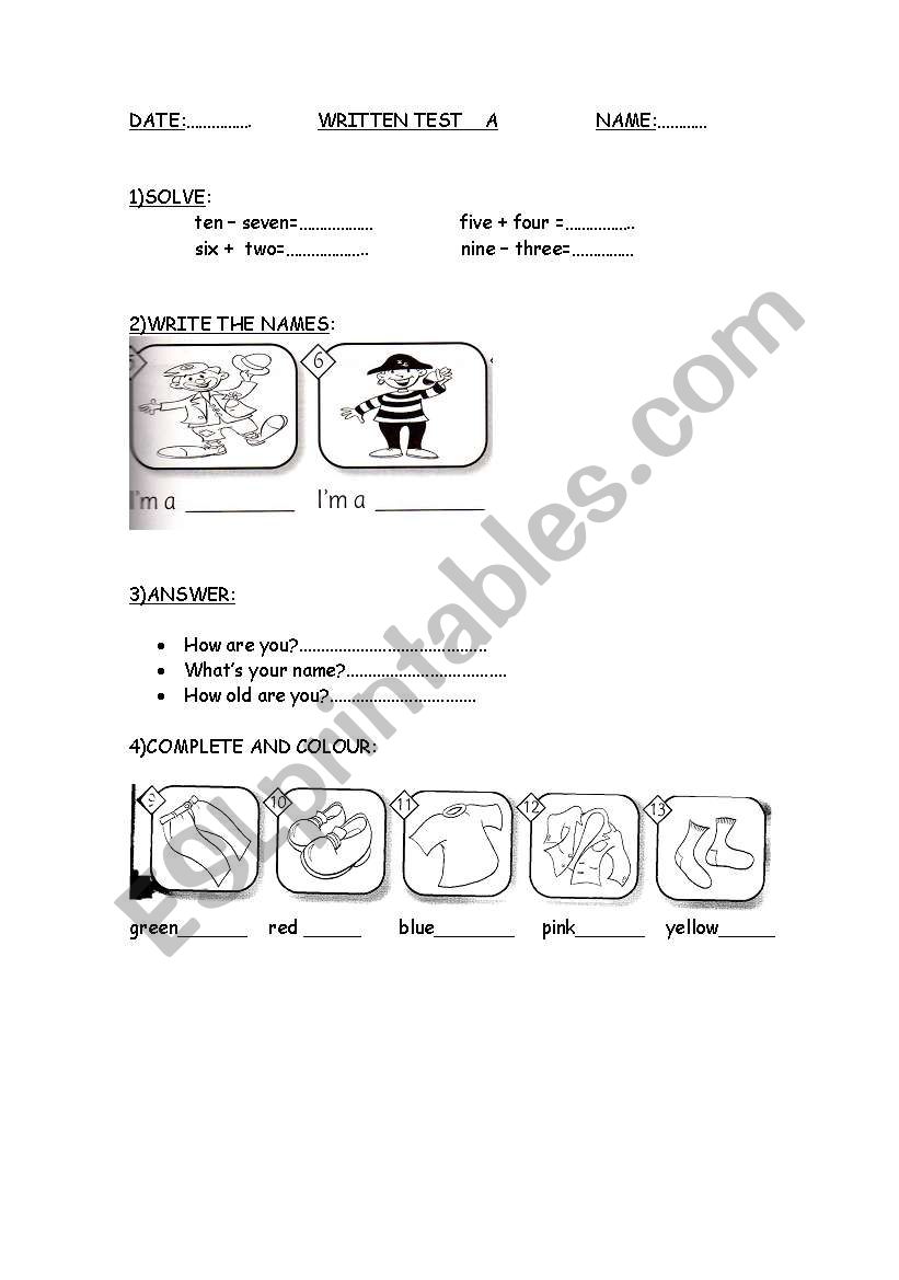 easy test for 3rd/4th grade worksheet