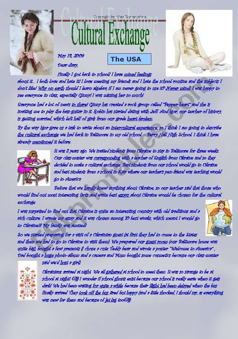 RachelÂ´s Diary - Cultural Exchange (part1 - the USA) 