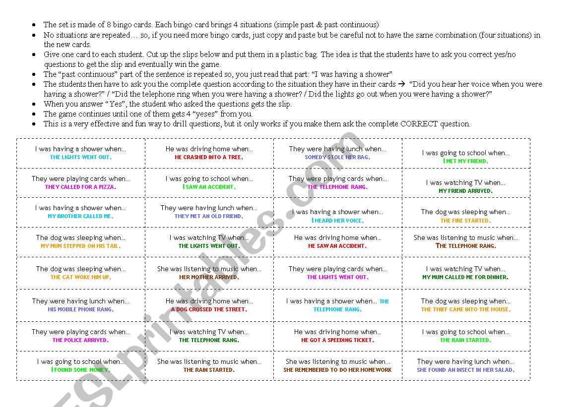 Past Simple X Past continuous Bingo (1 of 3)