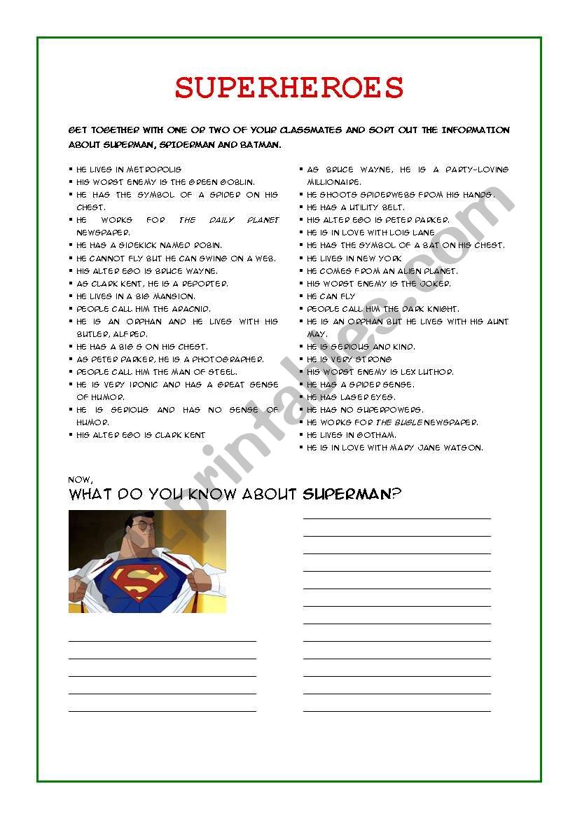 Superheroes - Simple Present worksheet